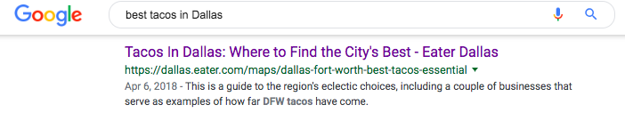 Google Search for best tacos