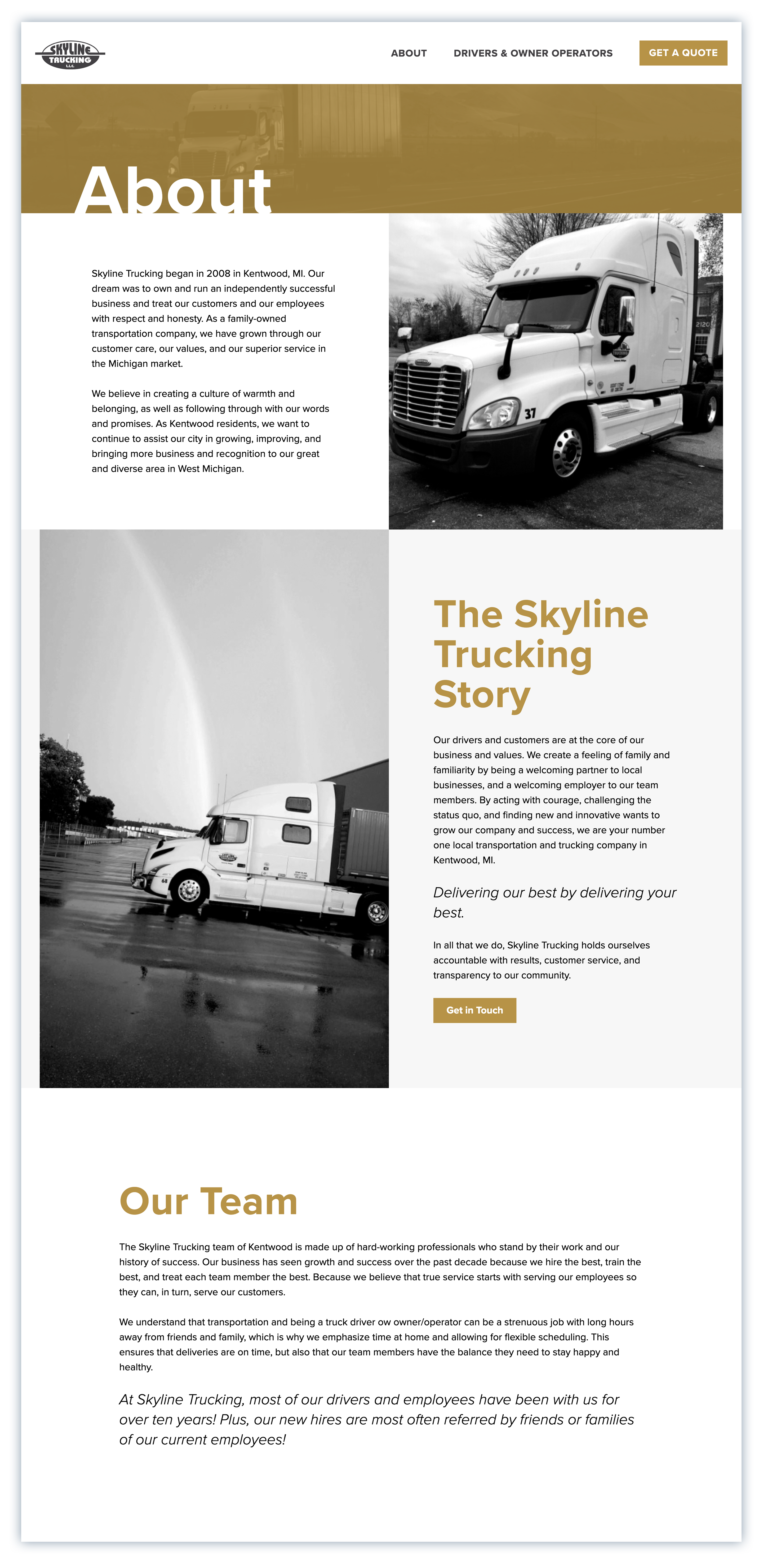 skyline trucking web design screen capture