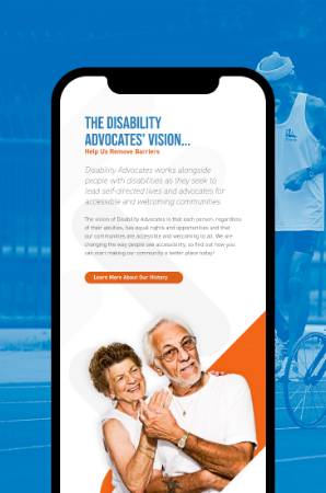 Disability Advocates web design mockup from JSL Marketing on a cell phone