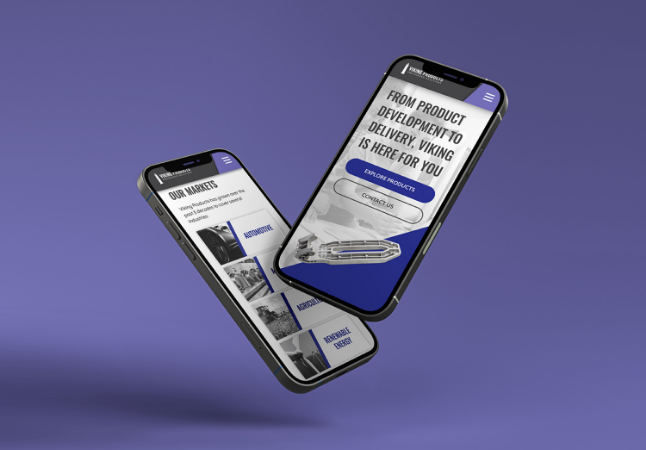 Viking Products web design mockup on 2 cell phones