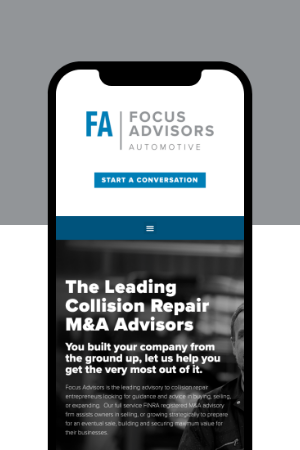Focus Advisors website design mockup on a mobile device