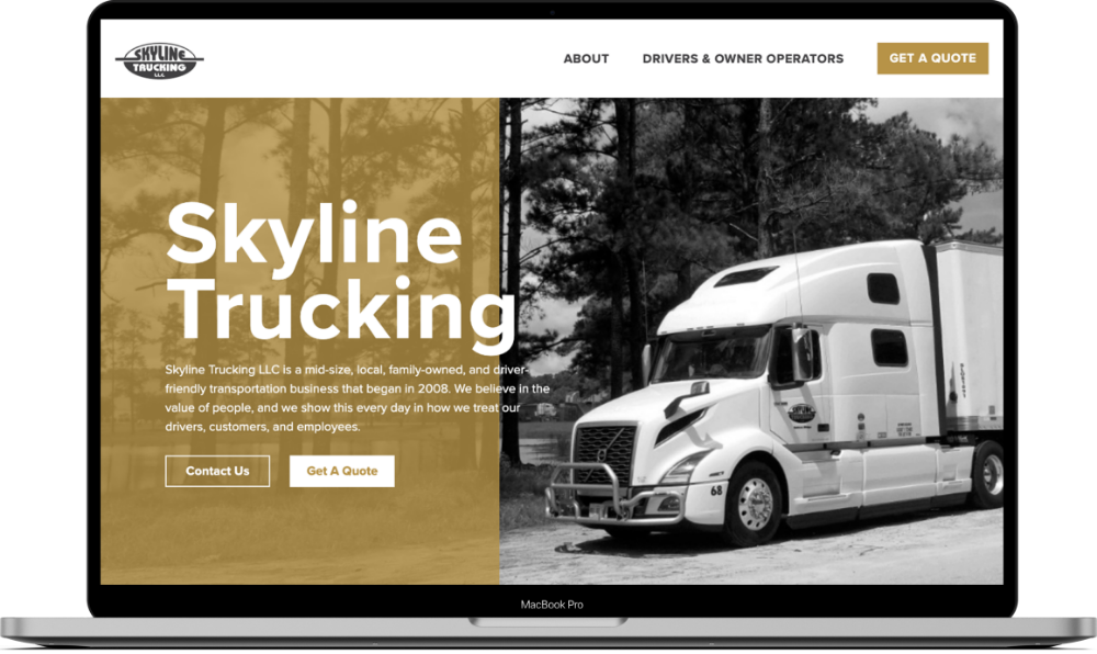 Skyline Trucking website mockup on a MacBook
