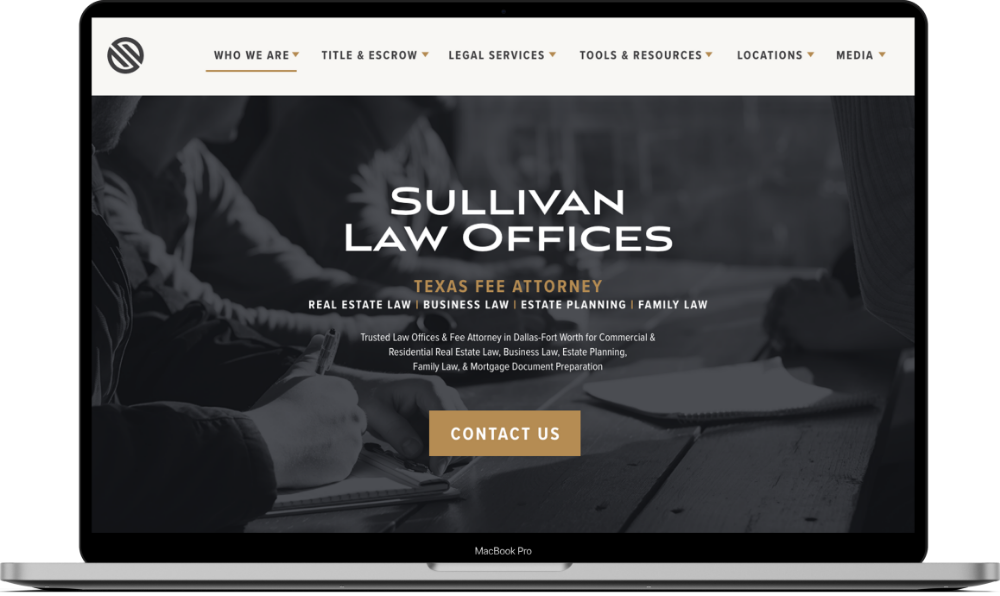 Sullivan Law Offices new website mockup from JSL on a MacBook
