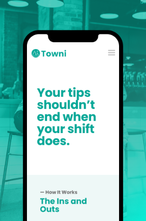 Towni web design project mockup on a mobile device
