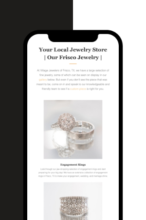 Village Jewelers website design on a mobile phone