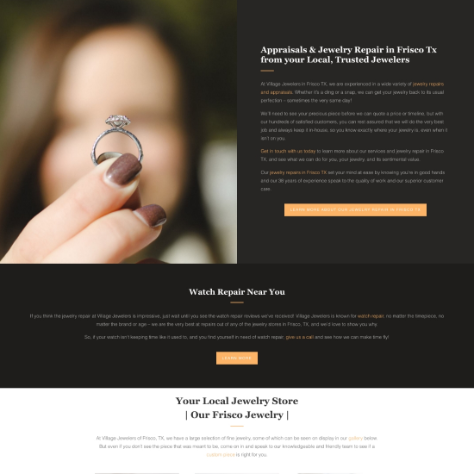 Village Jewelers web page from new mockup