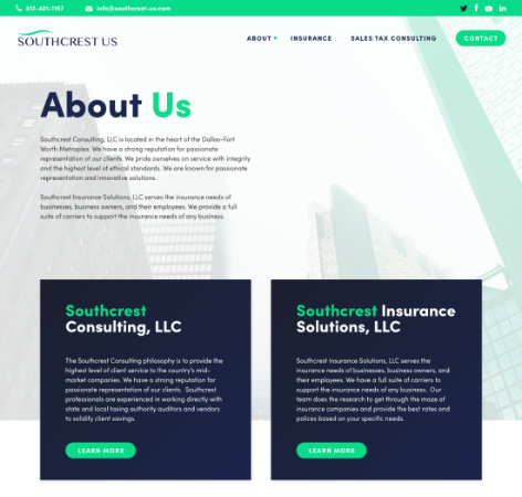 Southcrest US web page mockup from JSL Marketing in Dallas