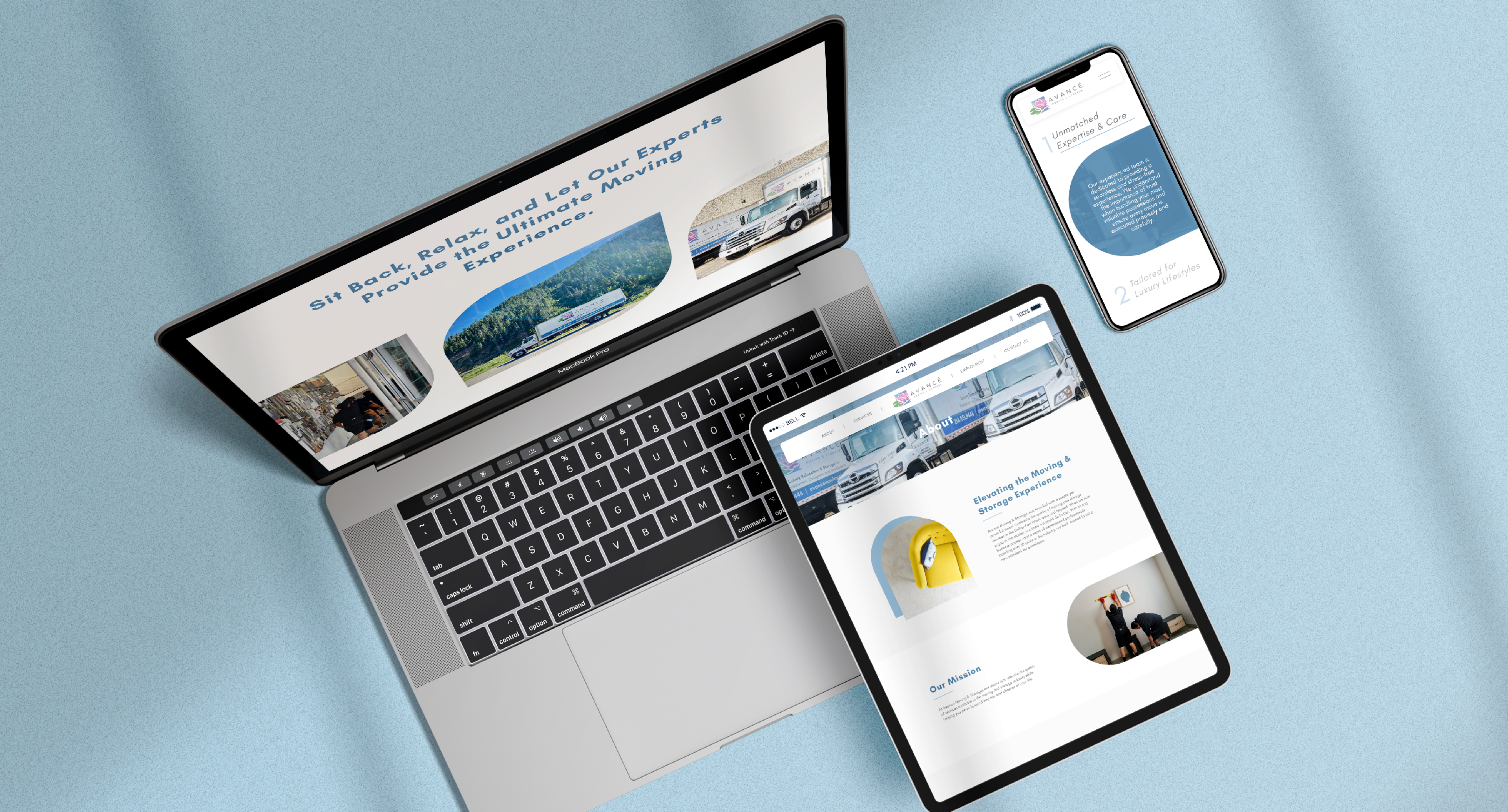 Avancé Website on  desktop, tablet, and mobile