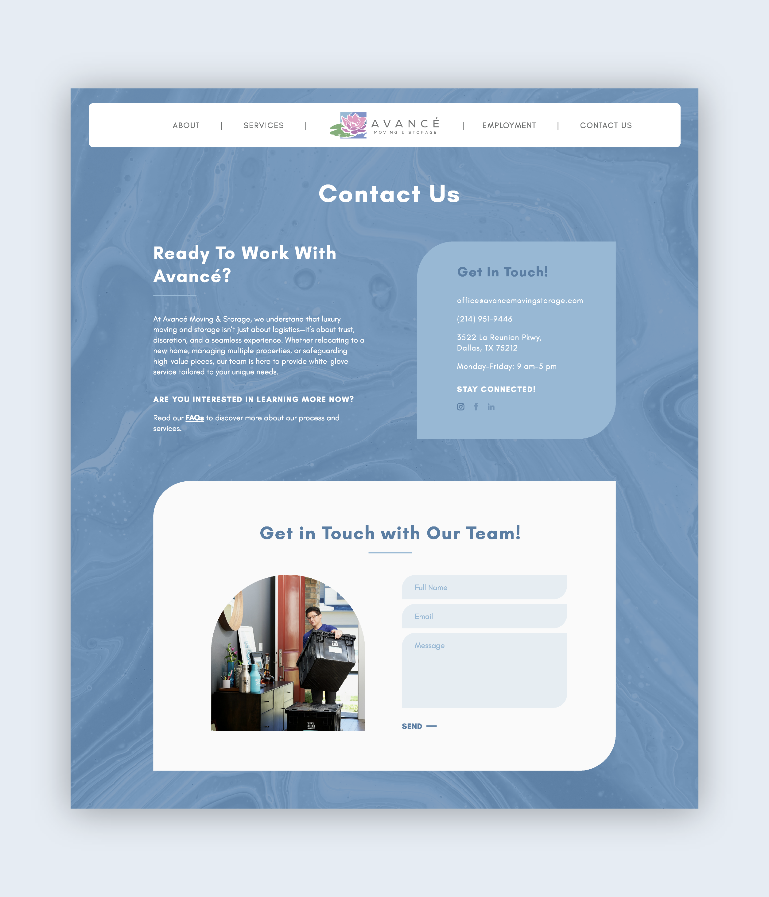 Avancé "Contact Us" page
