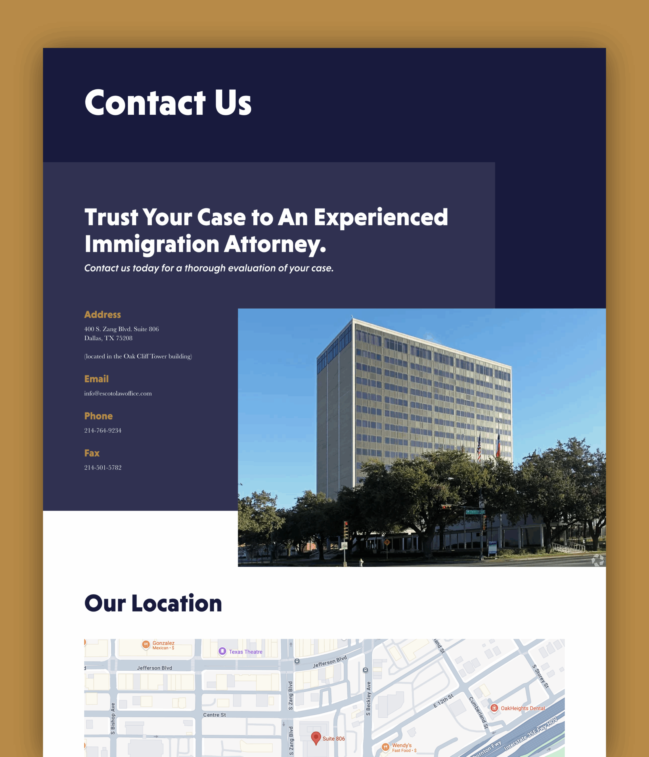 Escoto Law's Contact page